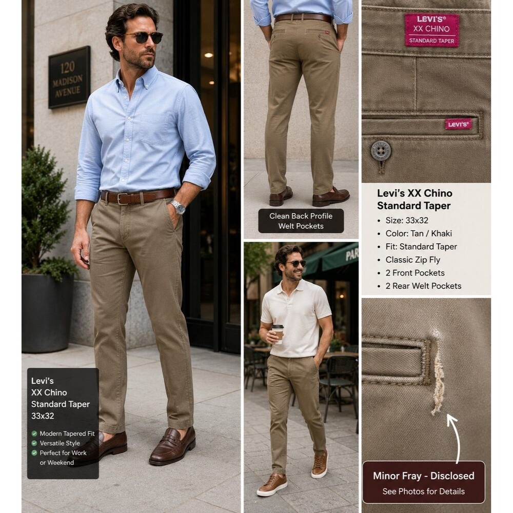 Levi's XX Chino Standard Taper Pants Mens 33x32 Tan Khaki Casual Pants...